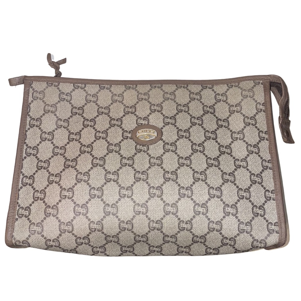 Authentic Vintage Gucci Plus GG Monogram Zip Clutch